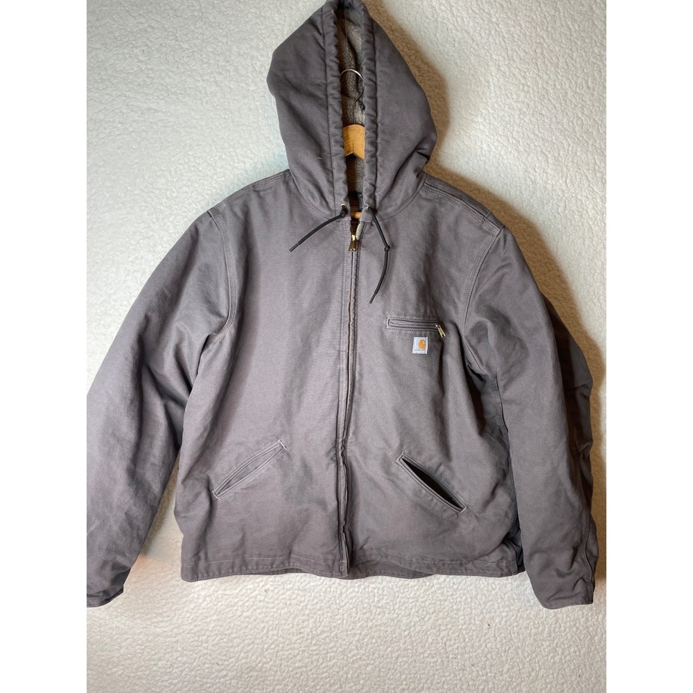 Carhartt Hooded Sherpa Lined Jacket Gray Duck Canvas Work Coat XXL Wj141 20-032